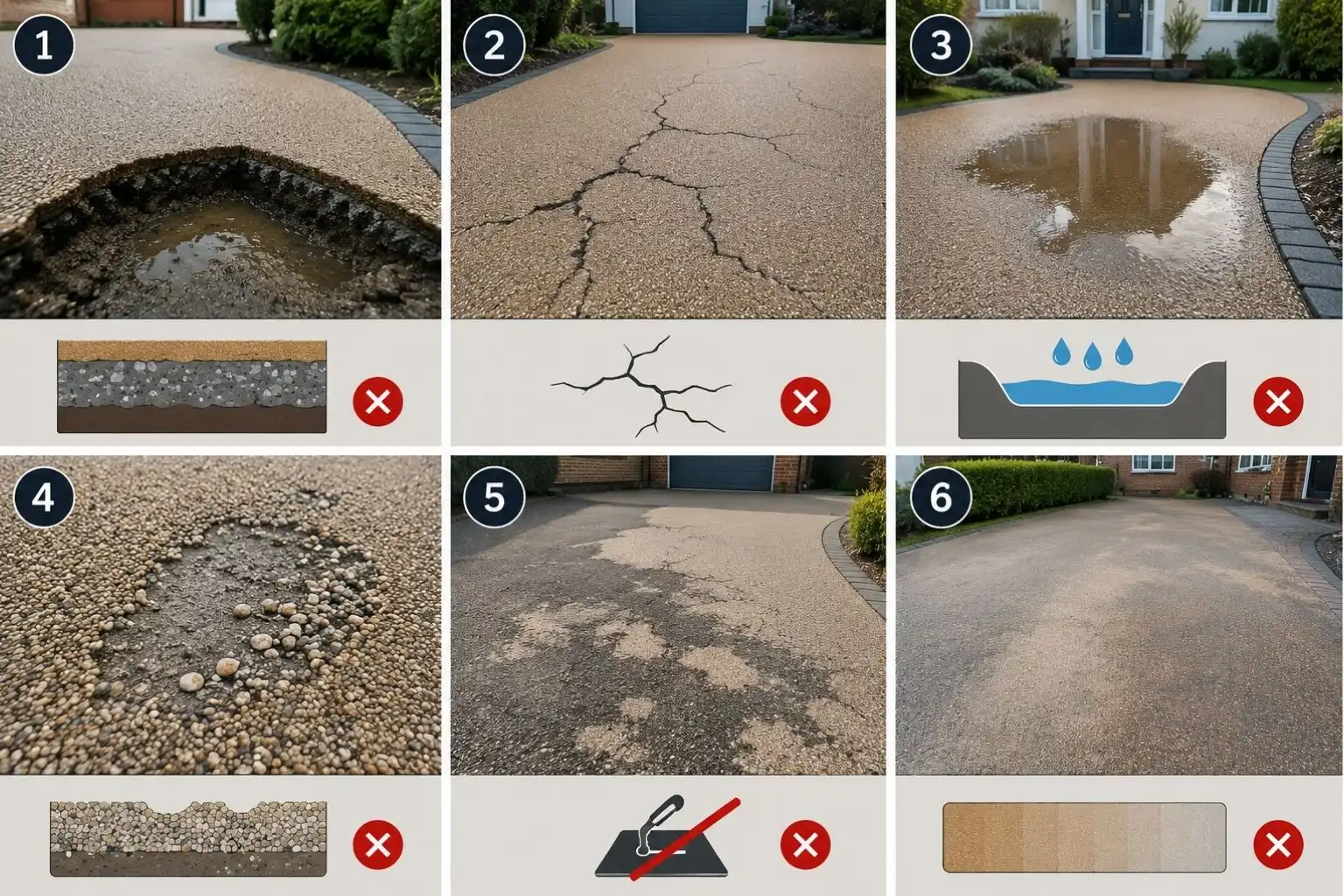Six types of resin driveway damage that patch repairs cannot fix long term.